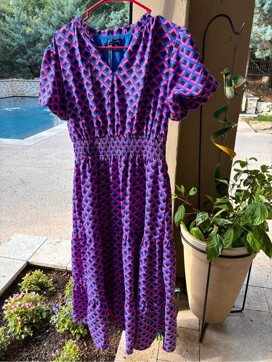 & Other Stories Dresses & Skirts - Vintage Inspired Pink & Blue Geometric Midi Dress - Women Size M